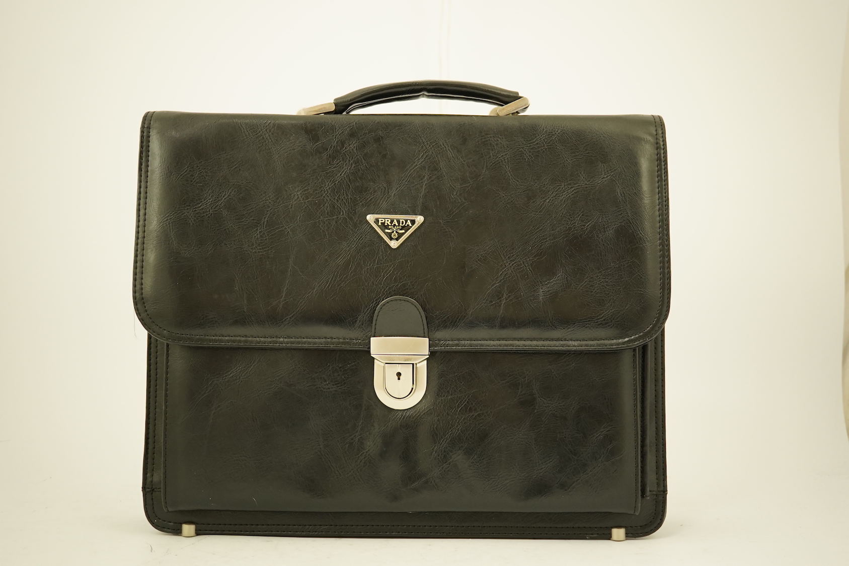 A Prada vintage black leather briefcase